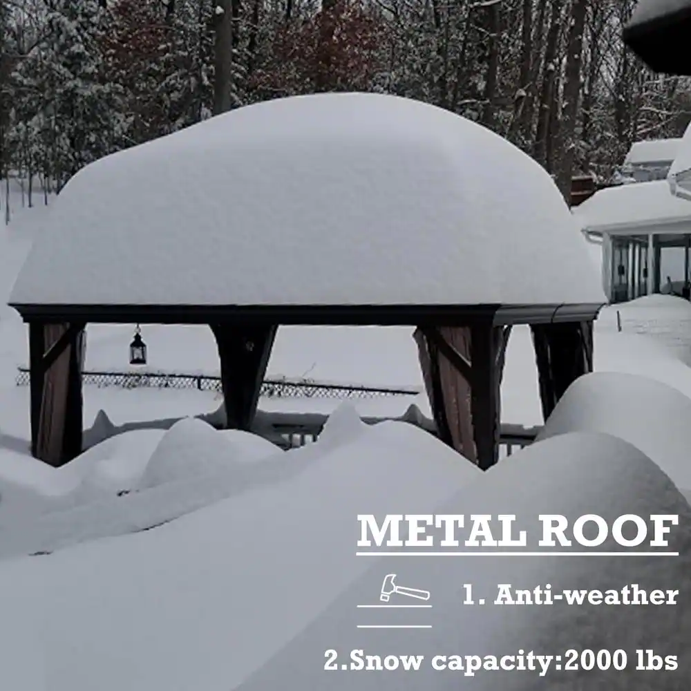 KOZYARD Alexander 10ft.D x 9ft.H x 12ft.W Aluminum Hardtop Gazebo with Galvanized Steel Roof, Mosquito Net and Privacy Sidewall