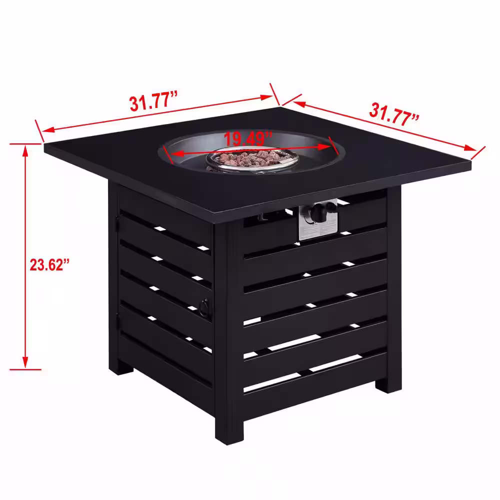 maocao hoom 32 in. x 24 in. 40000 BTU Square Black Metal Propane Gas Fire Pit Table with Gray Table Top