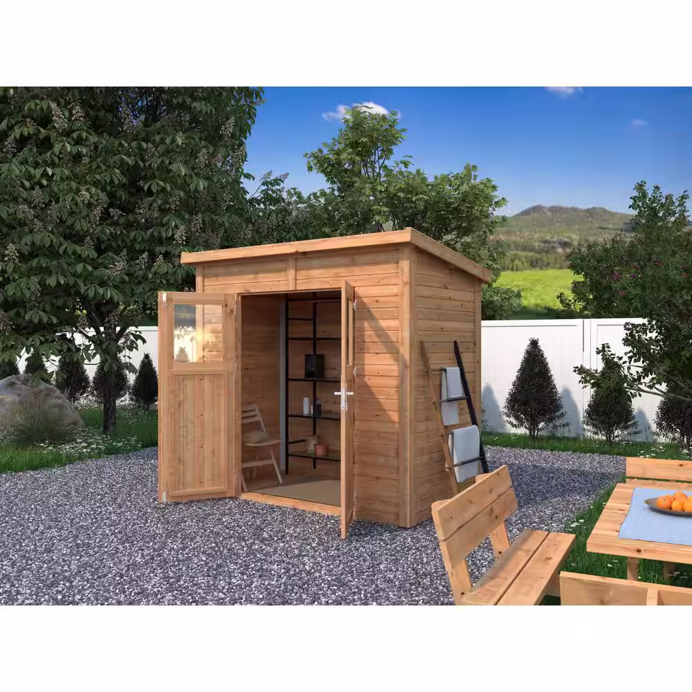 Leisure Season Urbano 8 ft. x 4 ft. Nordic Spruce Wood Lean-To Storage Shed with Double Door (32 sq. ft.)