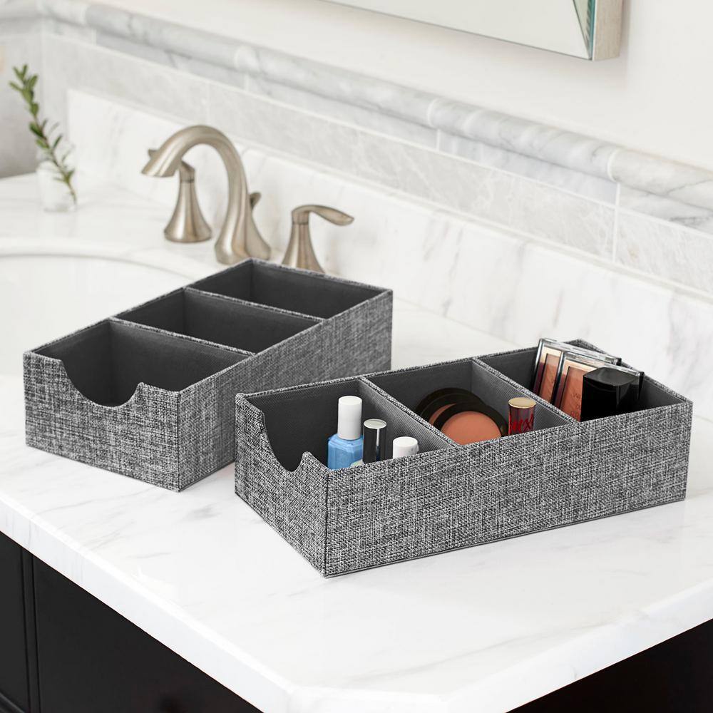 HOUSEHOLD ESSENTIALS 6 in. W x 3 in. H 1 Drawer Graphite Linen Section Hard-Sided Trays, Set (2-Pack)