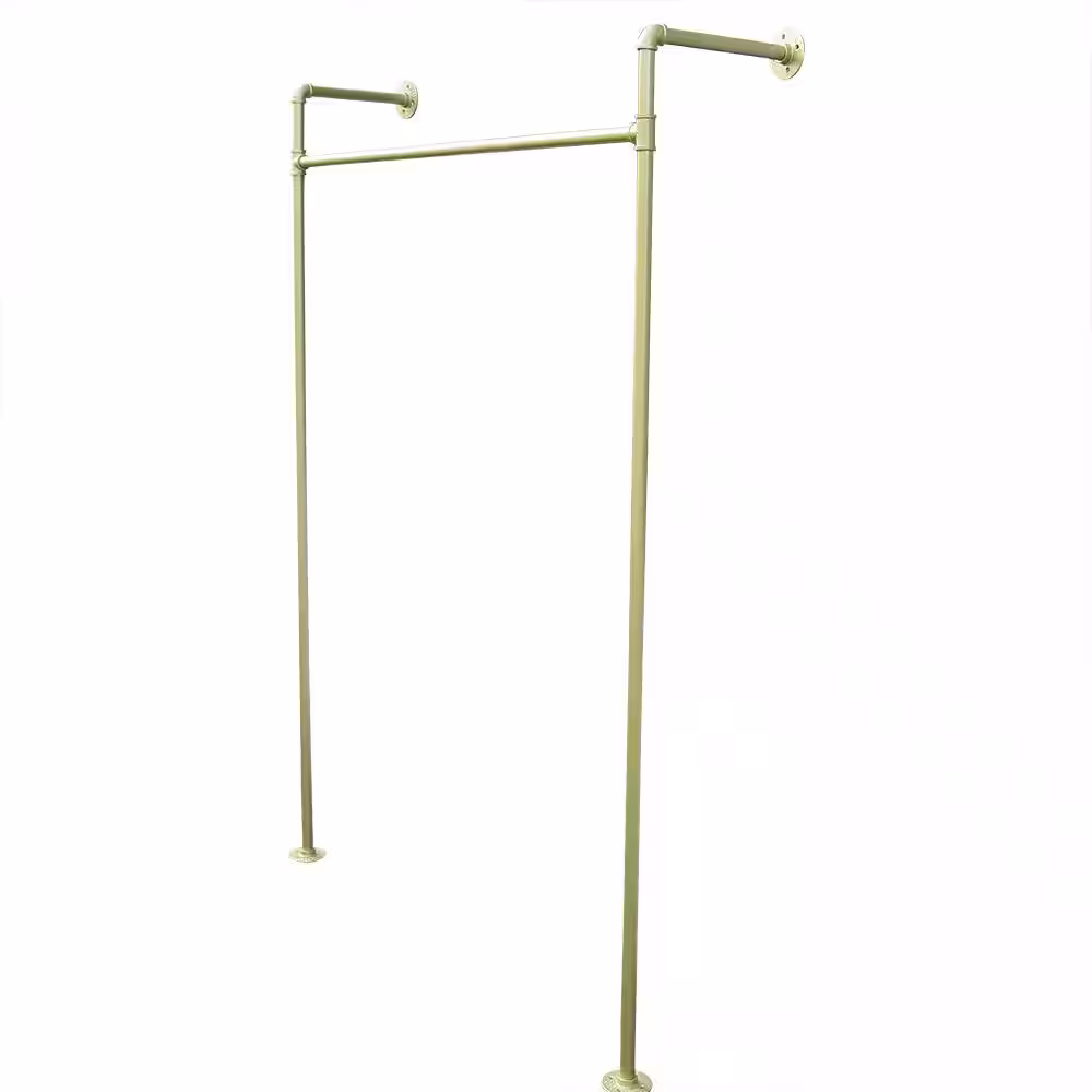 None Gold Iron Clothes Rack Hanging Rod Pipe Wall Mounted Garment Rack 47.2 in. W x 66.9 in. H