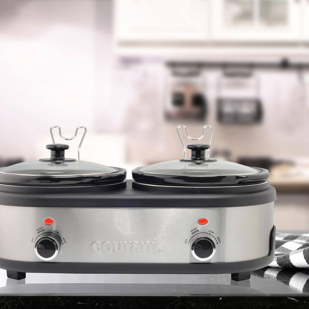 Courant 5 qt. (2.5 qt.) Each Double Slow Cooker - Stainless Steel