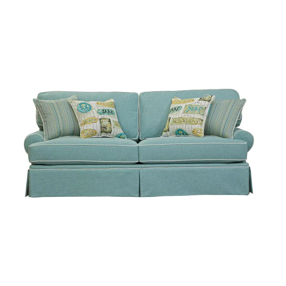 American Furniture Classics Coastal Aqua Collection 90 in W Round Arm Polyester Traditional Straight Sofa with Removable Cushions in Aqua Blue