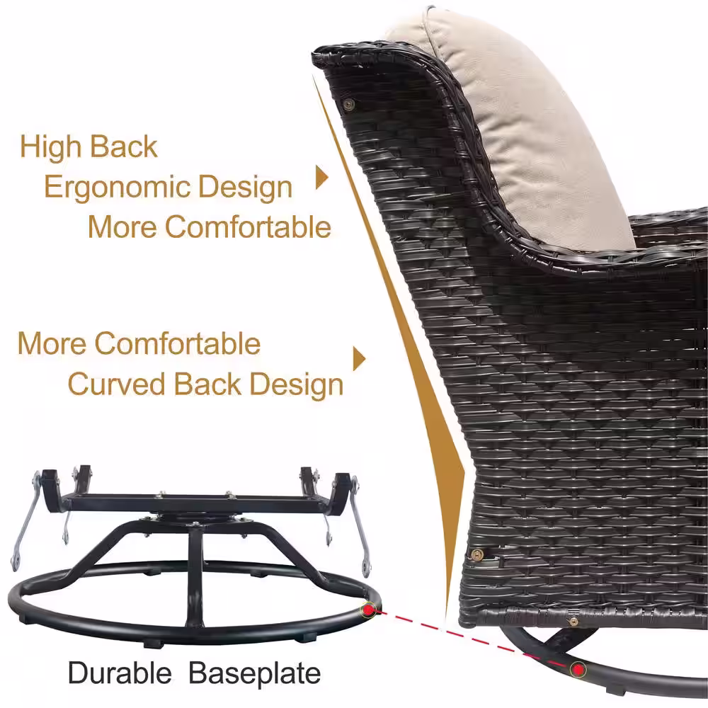 XIZZI Maroon Lake Brown 10-Piece Wicker Patio Conversation Seating Sofa Set with Beige Cushions and Swivel Rocking Chairs