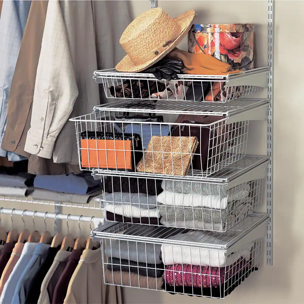 ClosetMaid 27 in. H x 21 in. W White Steel 4-Drawer Wide Mesh Wire Basket