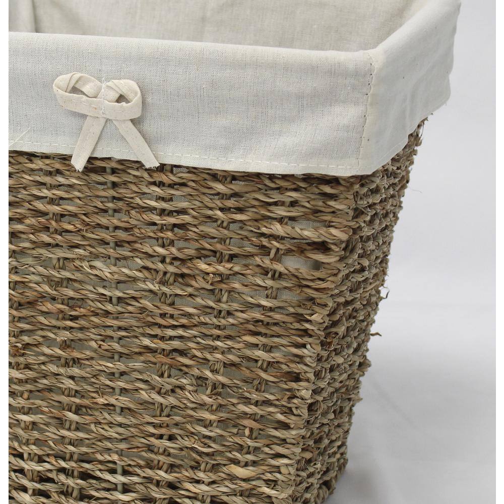 Vintiquewise 10.5 in. W x 8 in. D x 10.5 in. H Woven Seagrass Small Waste Bin Lined with White Washable Lining