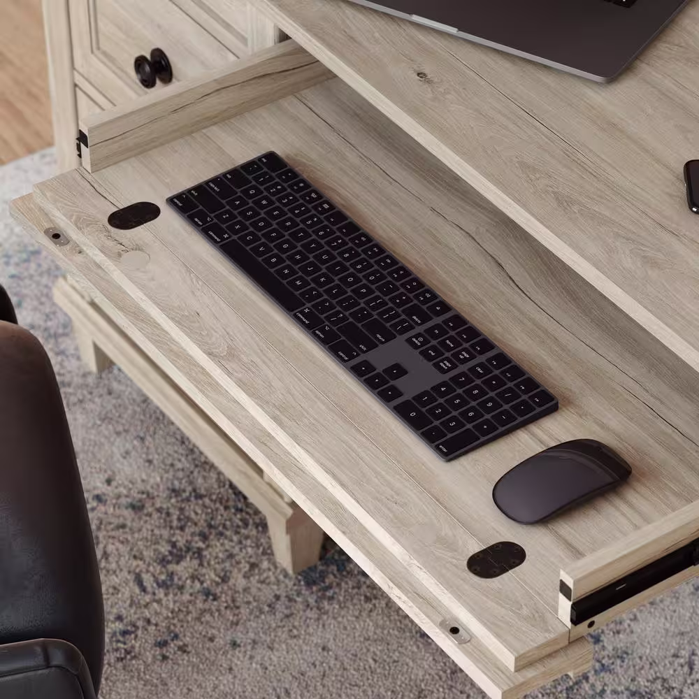 SAUDER Hammond 67.559 in. Chalk Oak Engineered Wood 6-Drawer Executive Desk with Flip-Down Keyboard Shelf