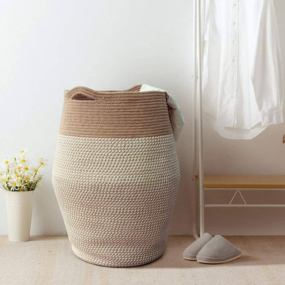 None 19.3 in. W x 19.3 in. D x 25.6 in. H Jute Laundry Basket Hamper White and Jute