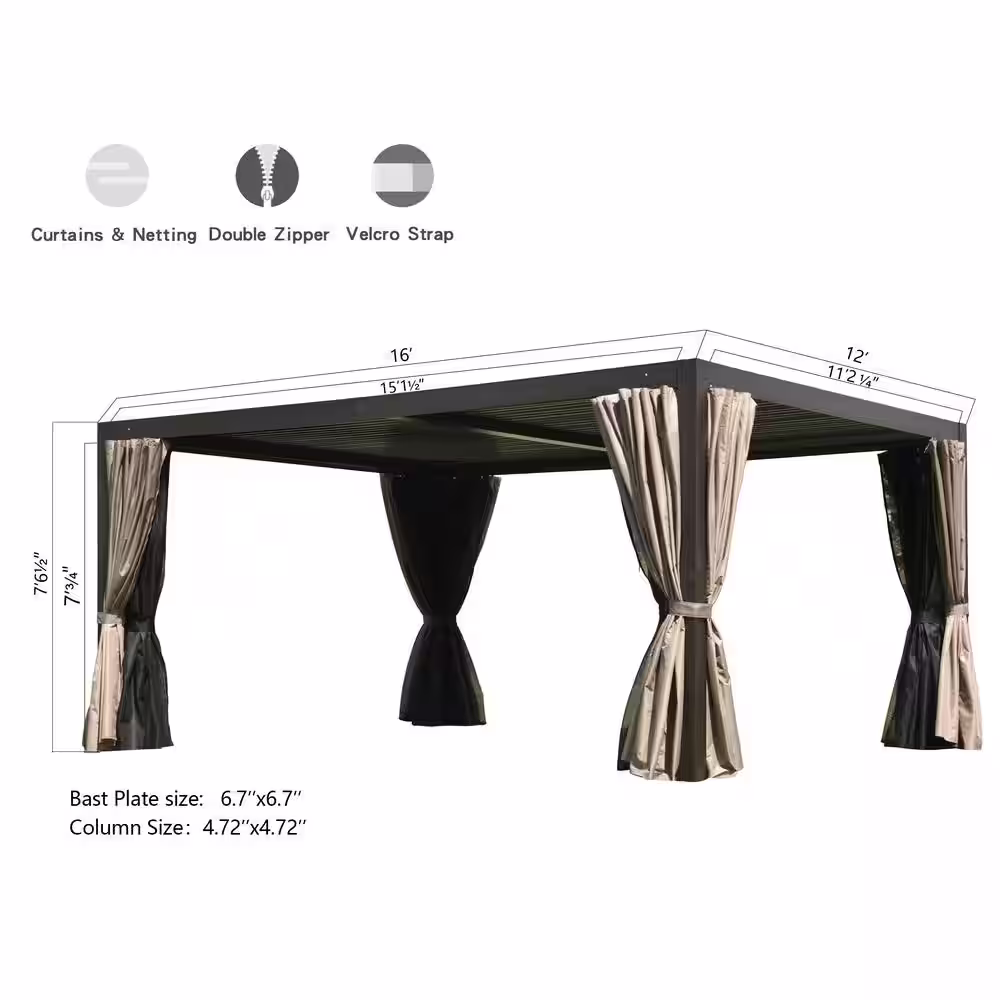 None 10 ft. x 13 ft. Brown Louvered Roof Pergola