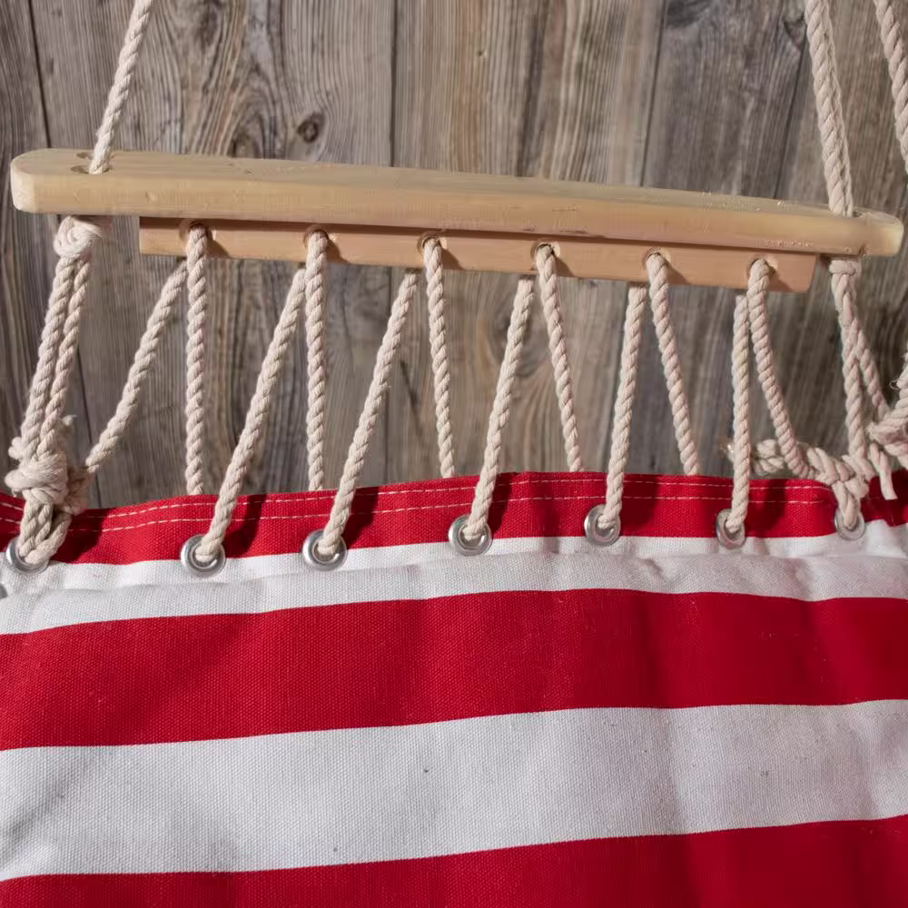 None 2.5 ft. Hammock Chair with Wooden Armrests in Red, White and Blue