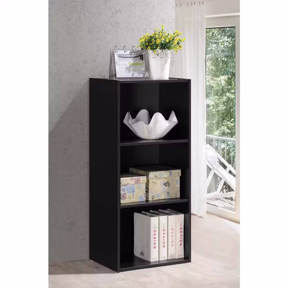 HODEDAH 3-Shelf, 36 in. H Black Bookcase