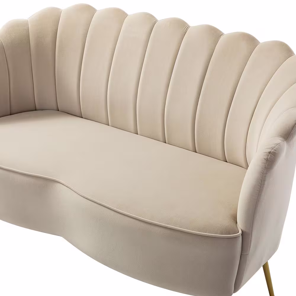 JAYDEN CREATION Yeran Velvet 52 in. Tan 2-Seats Loveseat with Flower Shaped Back Design