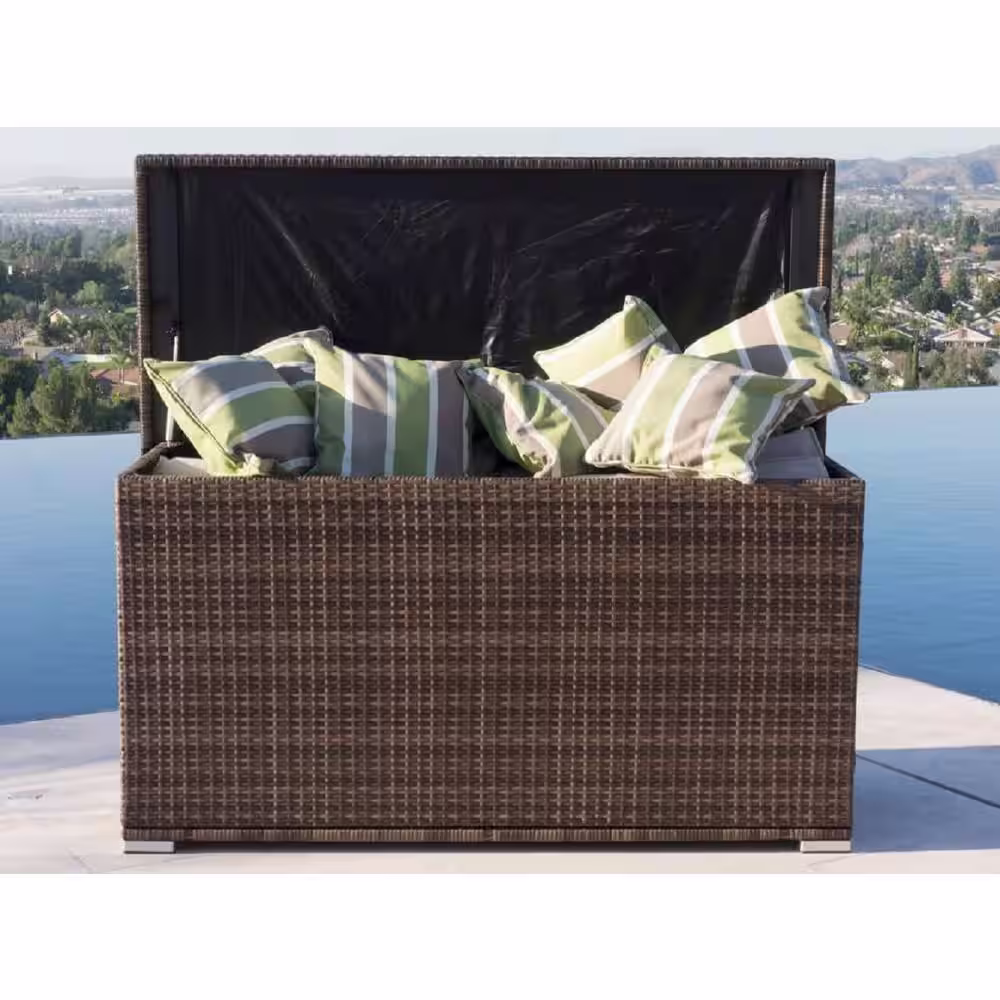 DIRECT WICKER Max 264 Gal. Flip-Top Wicker Outdoor Storage Box in Brown