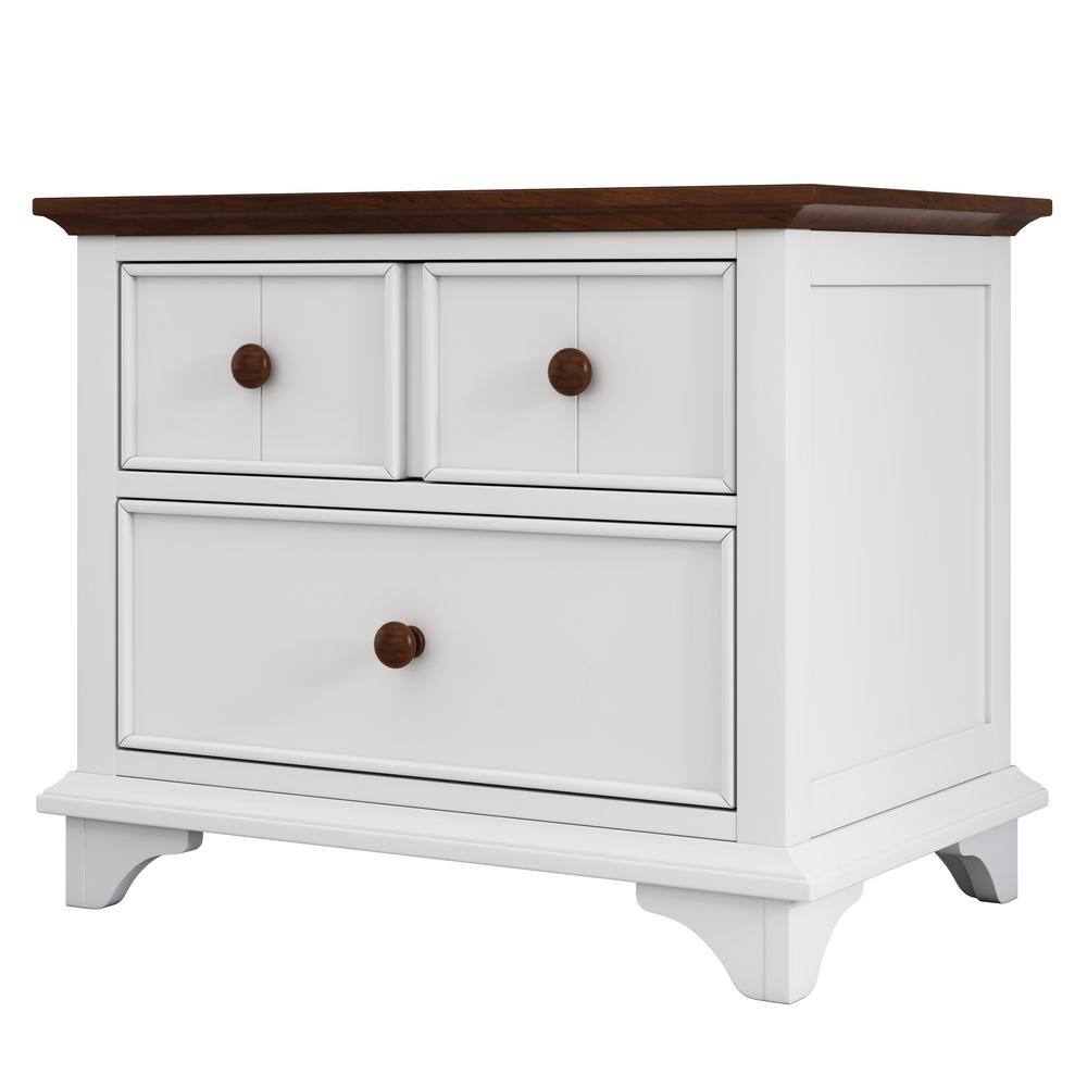 None White Wood 2 Drawers 27.6 in. W Nightstand, Side Table