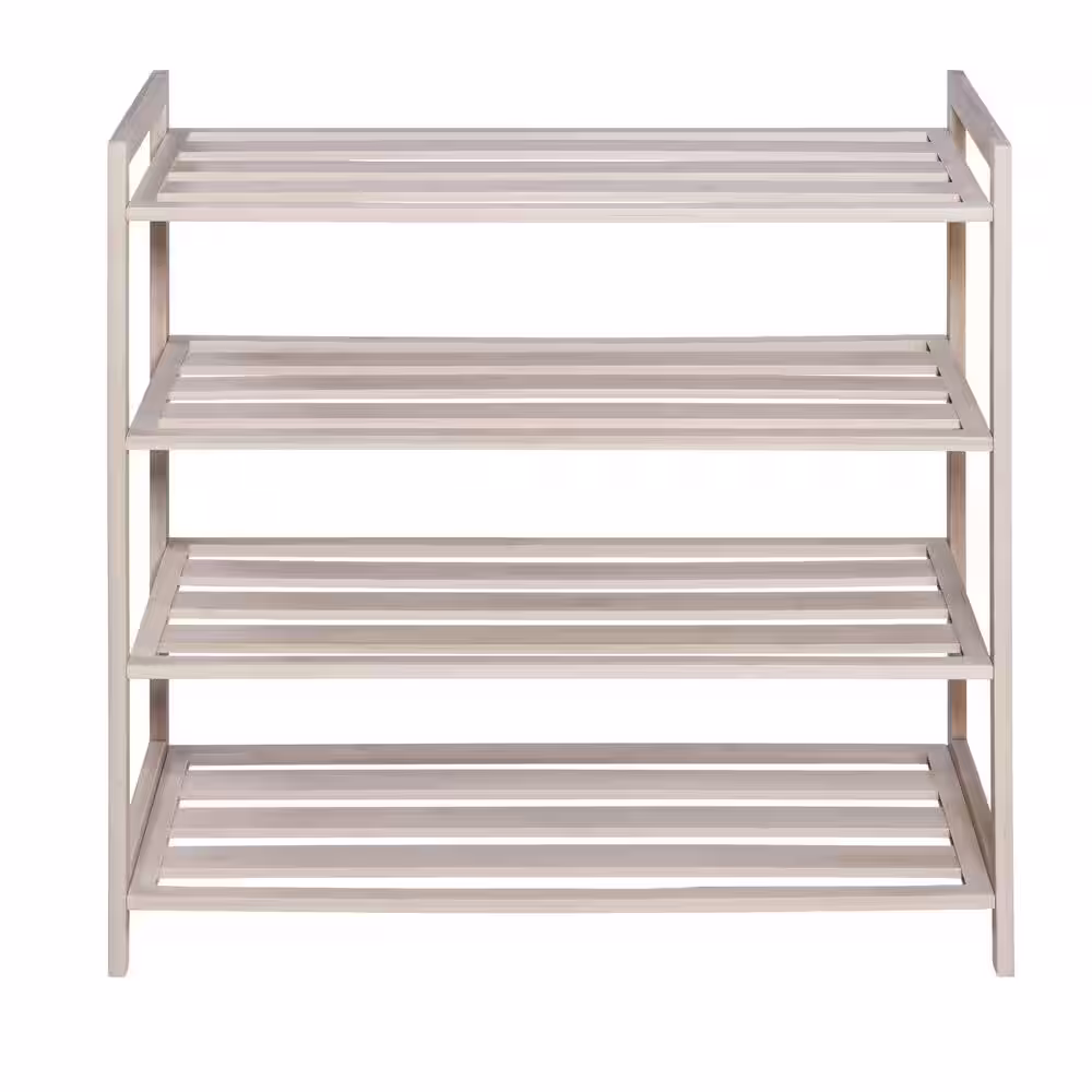 Honey-Can-Do 25.8 in. H 12-Pair White Wash Bamboo 4-Tier Shoe Rack
