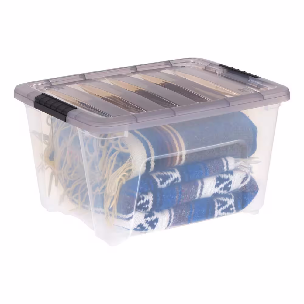 IRIS 32 qt. Stack and Pull Clear Plastic Storage Box With Gray Lid
