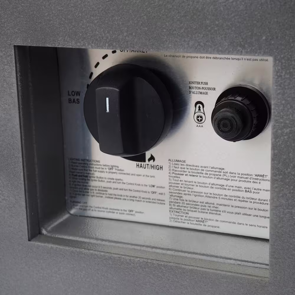 Noble House Wellington 15.25 in. x 19.75 in. Rectangular Concrete Propane Fire Pit in Dark Grey with Tank Holder