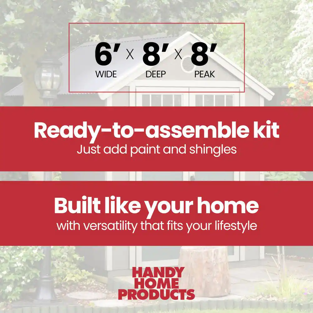 Handy Home Products Garden Shed Do-it Yourself 6 ft. x 8 ft. Wood Storage Shed with Galvanized Metal Roof and transom windows (48 sq. ft.)