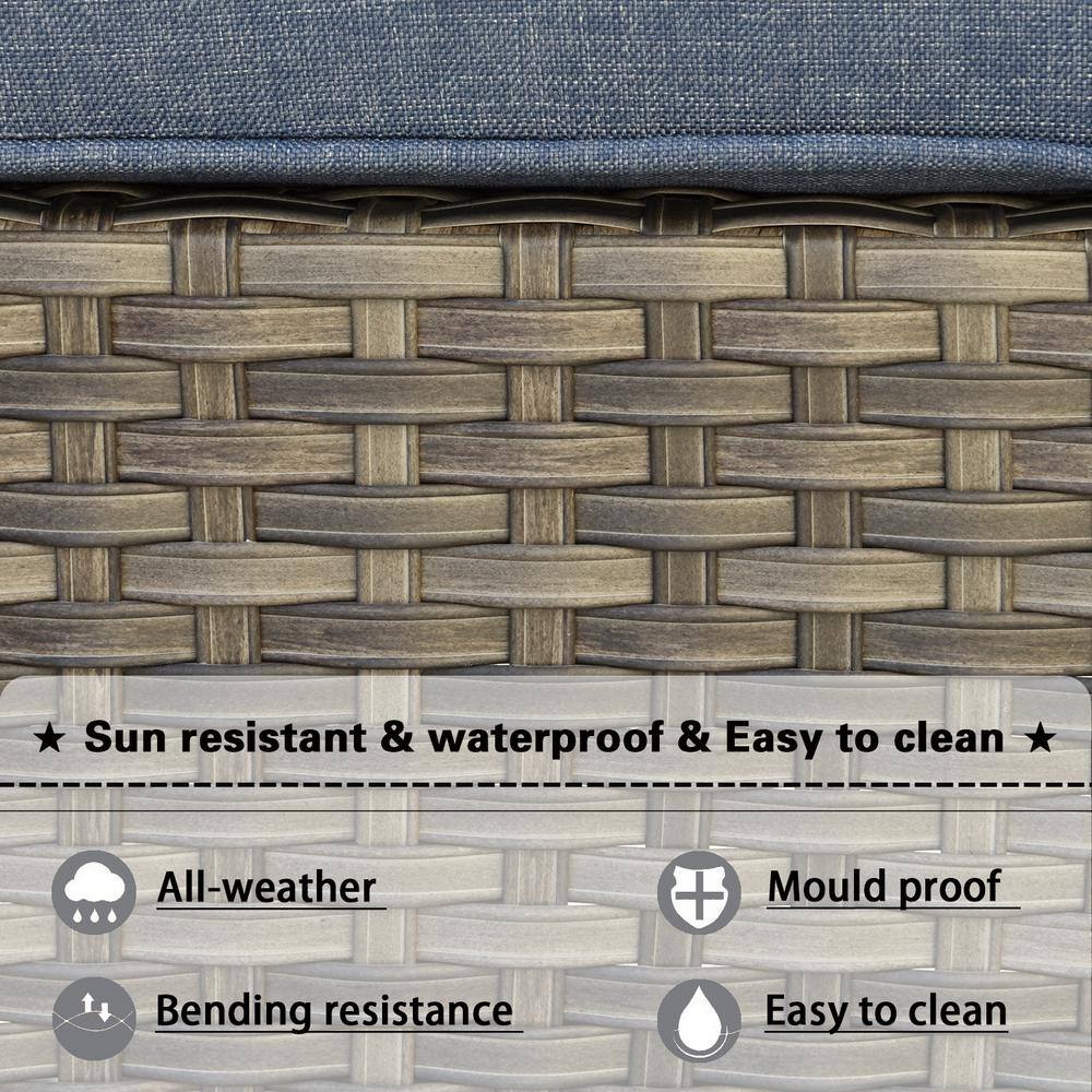 OVIOS Joyoung Gray 5-Piece Wicker Patio Conversation Seating Set with Denim Blue Cushions