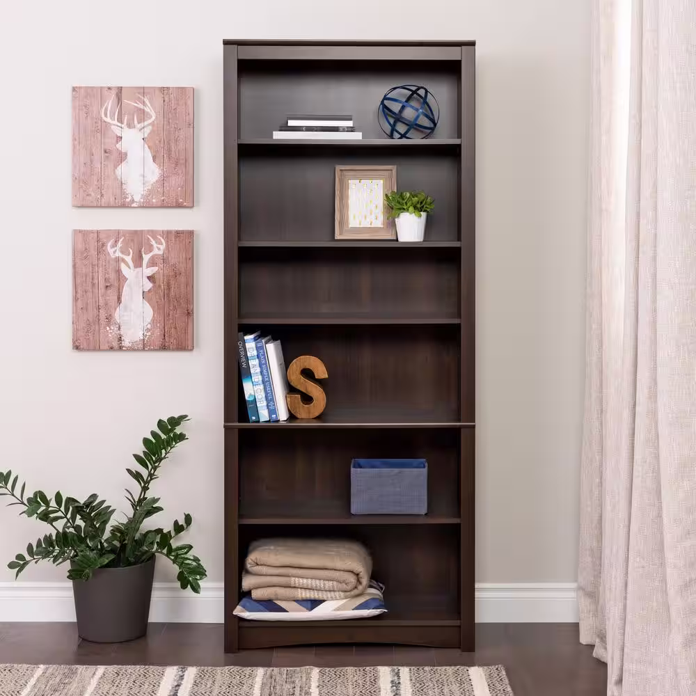 Prepac 77 in. Espresso Wood 6-shelf Standard Bookcase with Adjustable Shelves