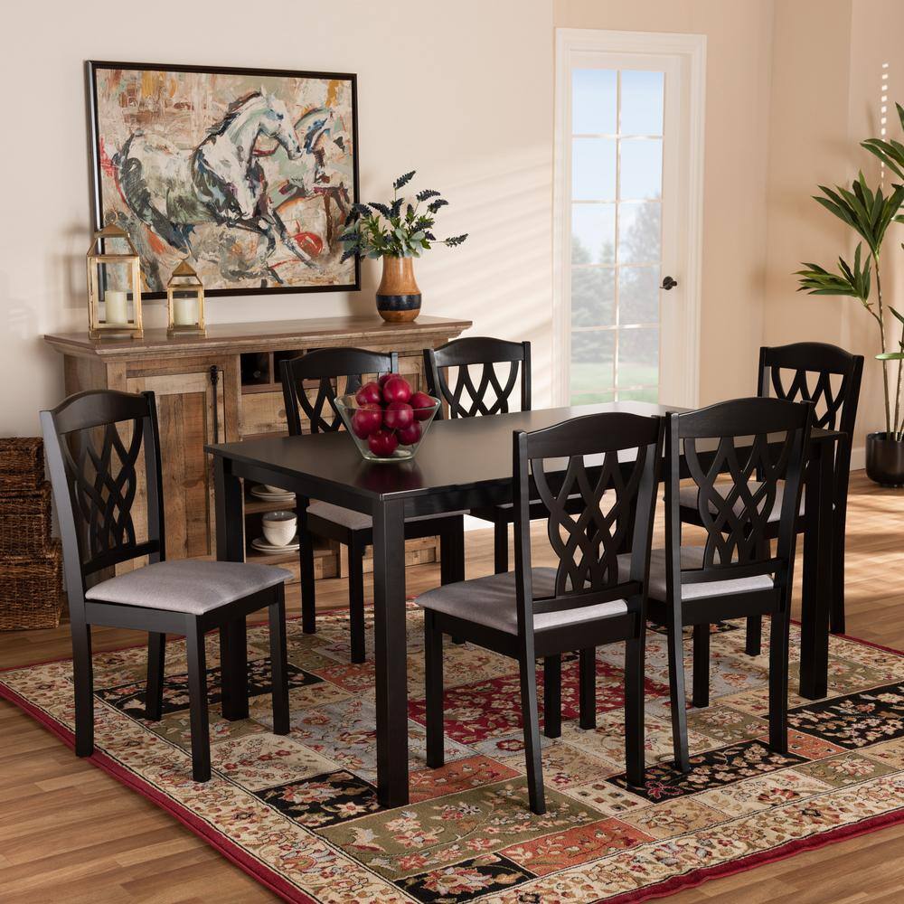 Baxton Studio Salem 7-Piece Grey and Dark Brown Dining Set