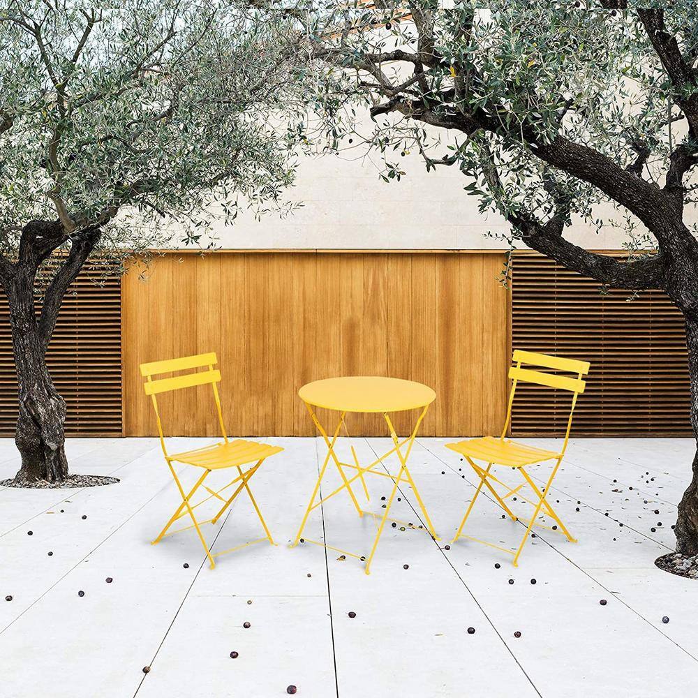 None Yellow 3-Piece Metal Outdoor Bistro Set, Outdoor bar Table and Chairs Set