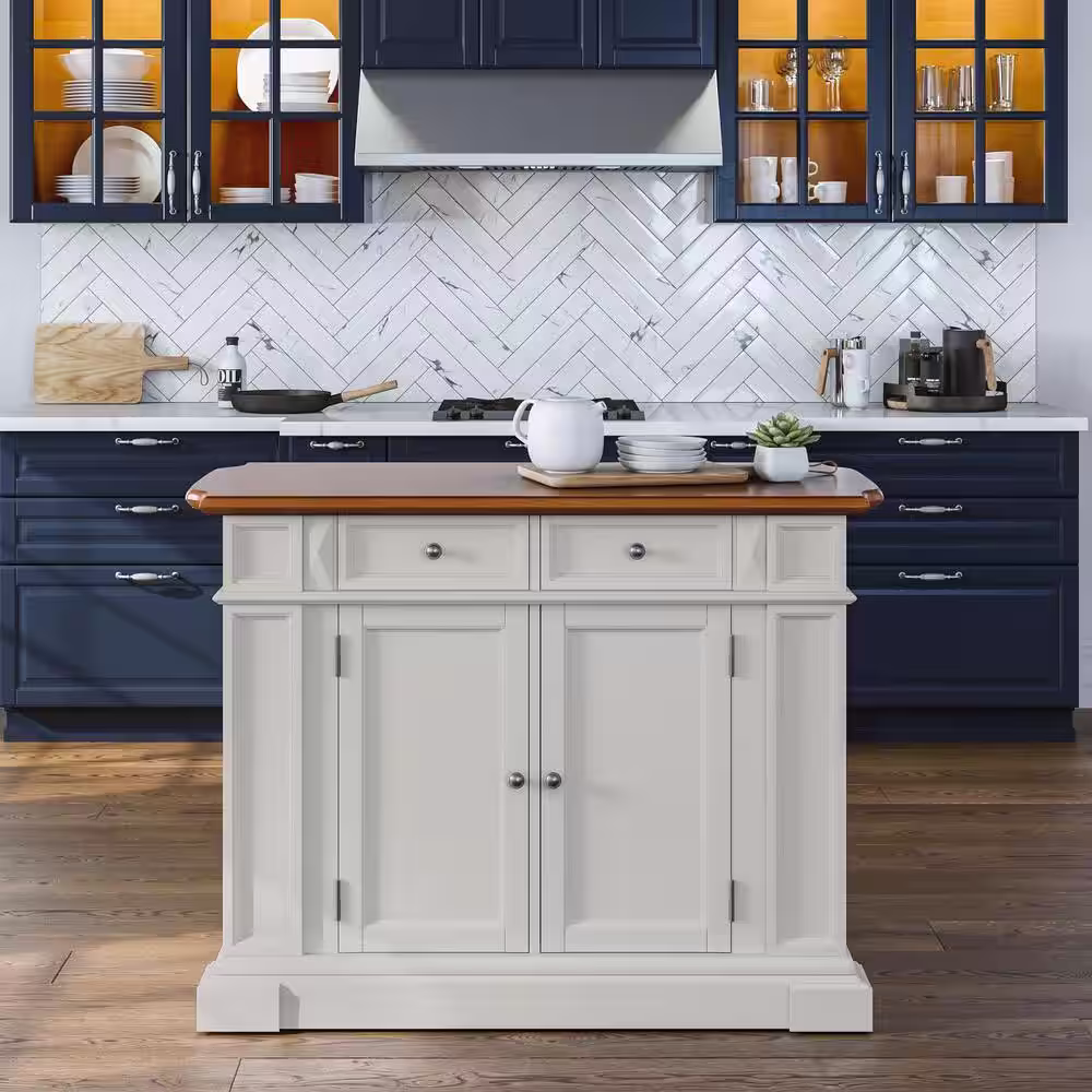 HOMESTYLES Americana White Kitchen Island With Drop Leaf