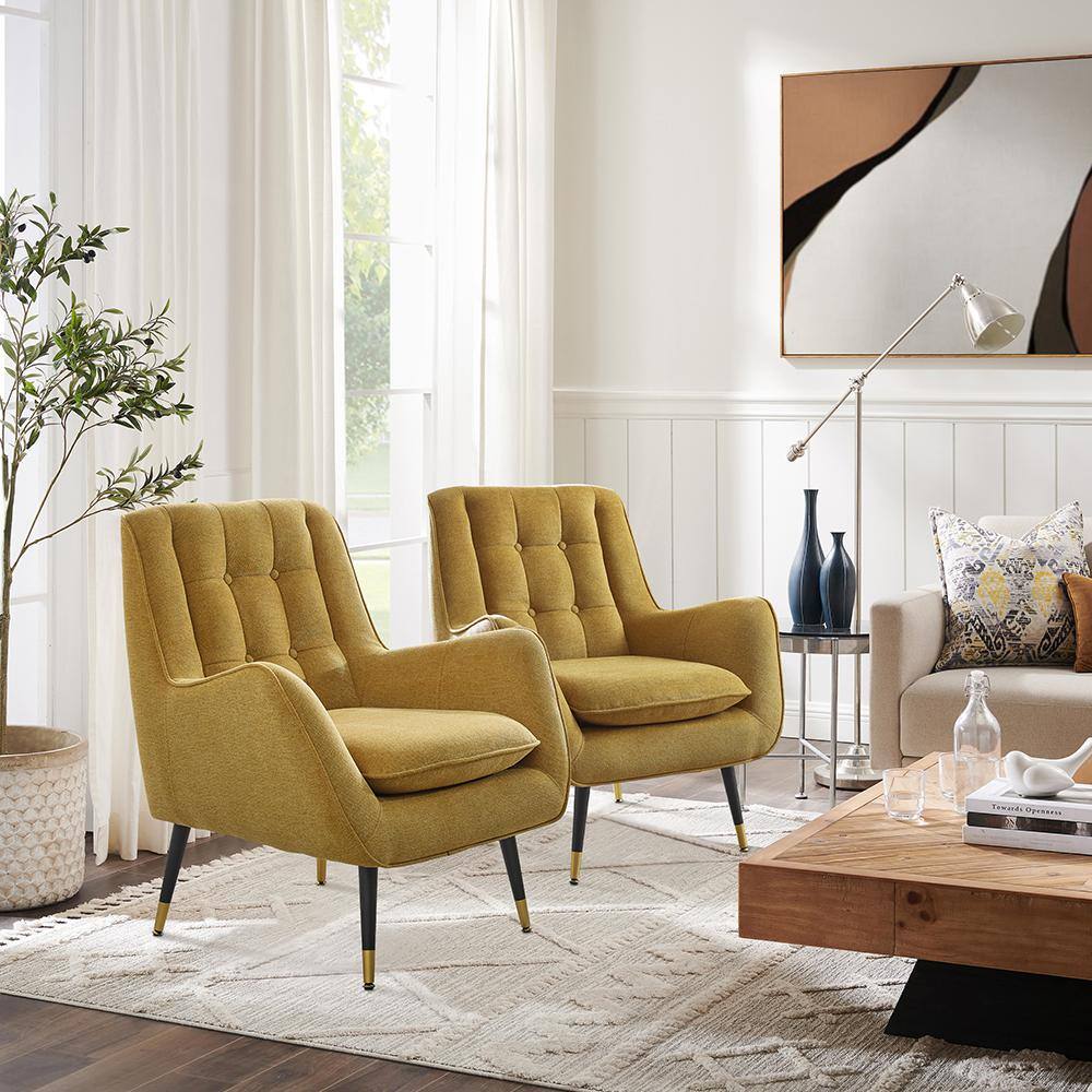 None MIA Yellow Fabric Mid-Century Accent Arm Chair with Cushion and Legs