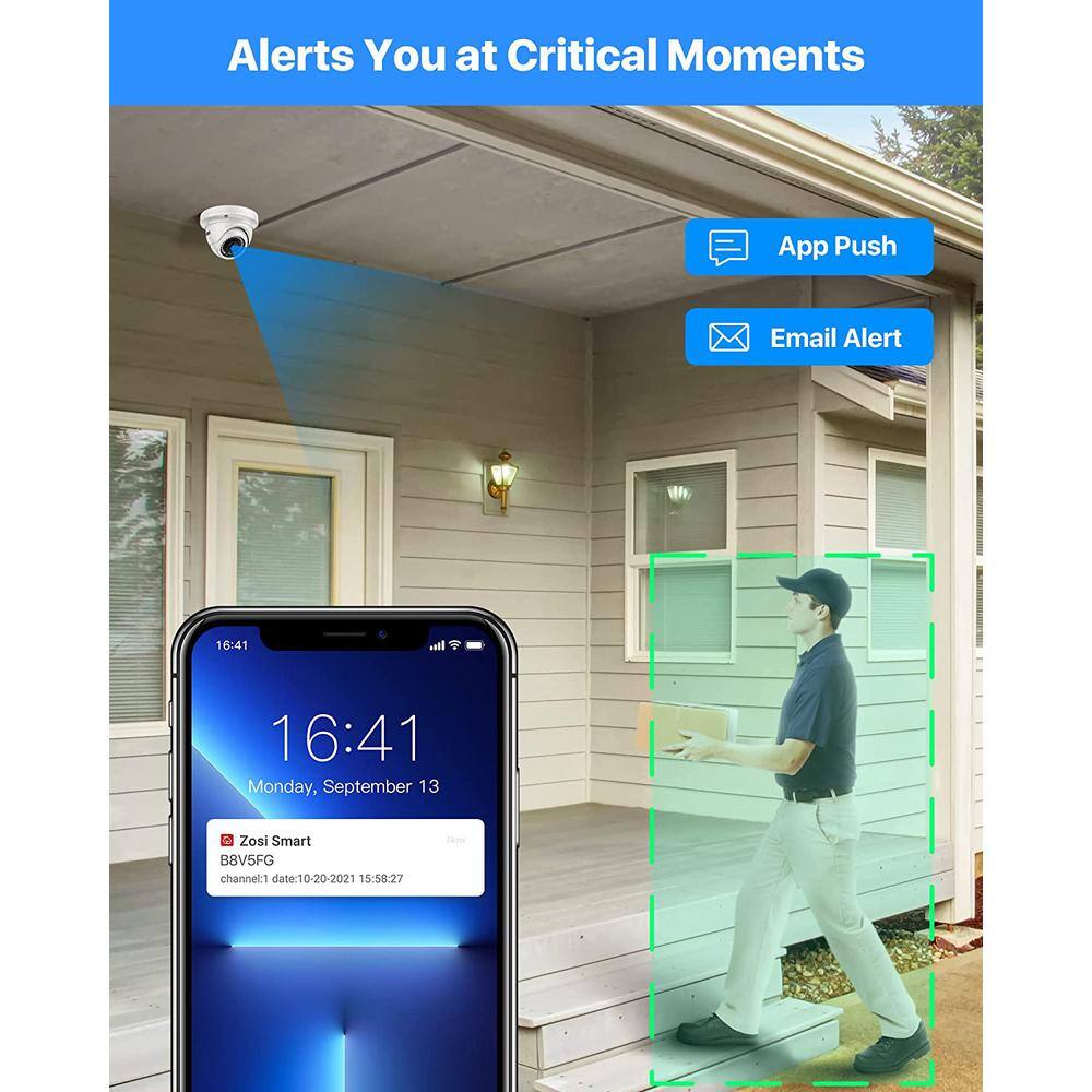 ZOSI 4K UHD 16-Channel POE NVR Security Camera System with 4TB HDD and 12 Wired 5MP Outdoor IP Dome Cameras