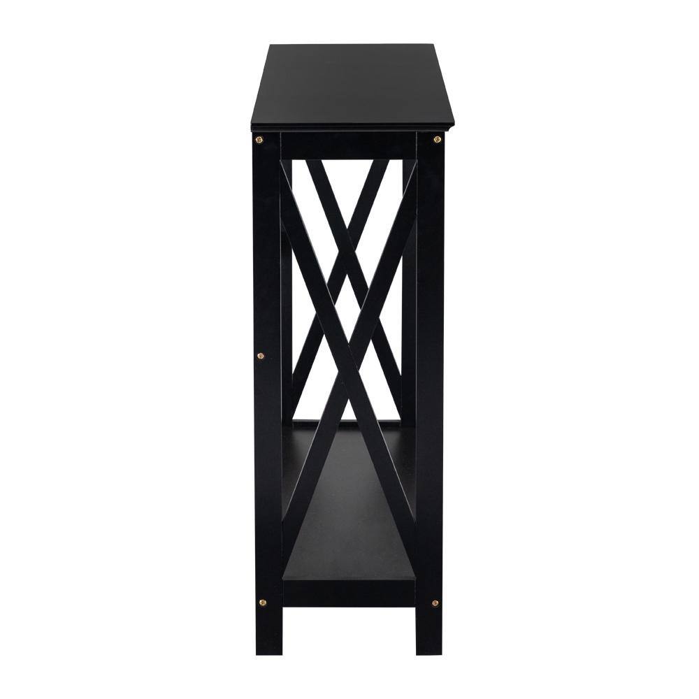 None 41.73 in. Standard Rectangle Black Wood Console Table with Shelves