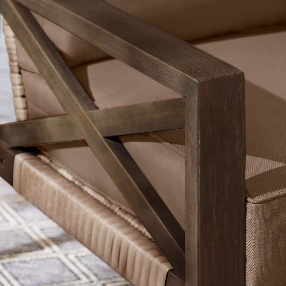 Hampton Bay Lakehaven Dark Grey 5-Piece Wood Patio Conversation Set with CushionGuard Earth Brown Cushion