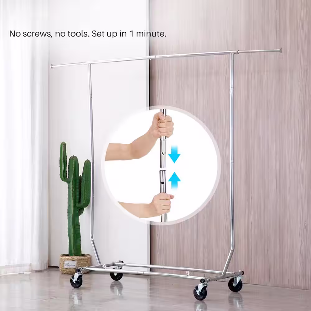 None Chrome Metal Extensible Garment Clothes Rack 42 in. W x 71 in. H