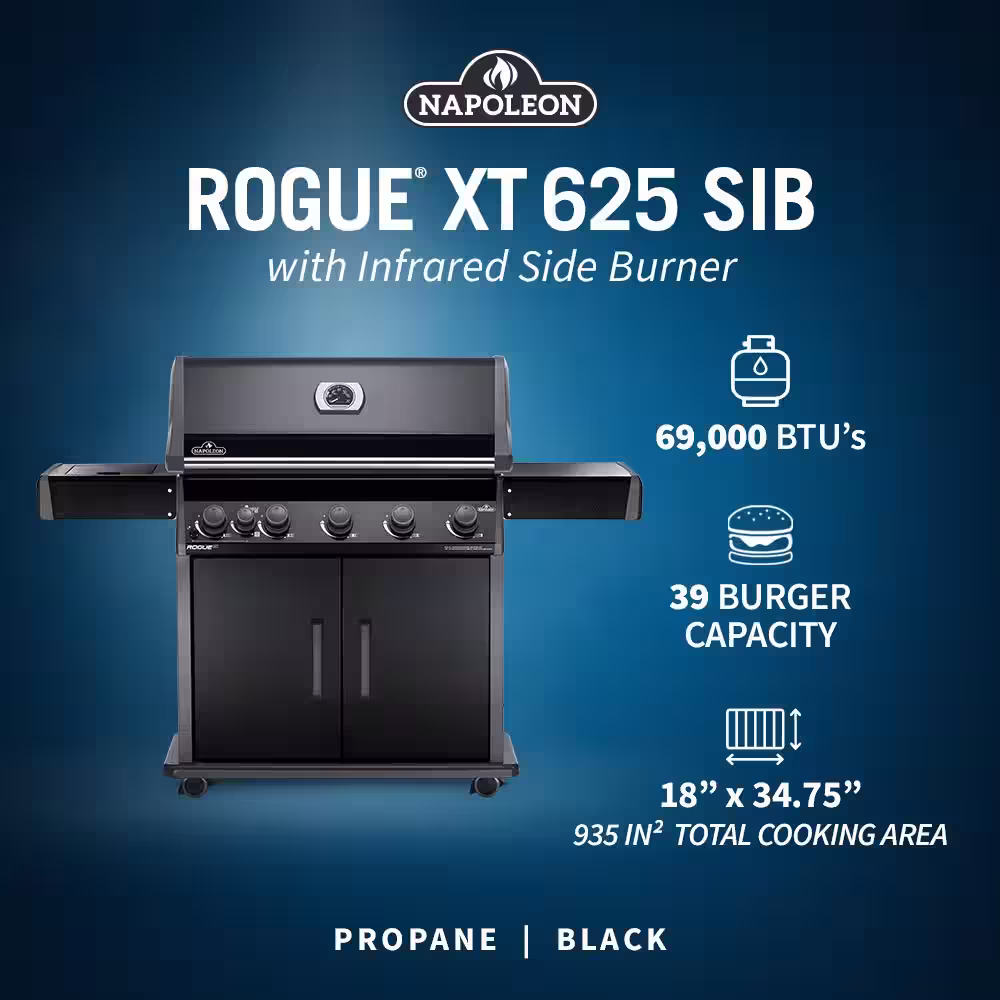 NAPOLEON Rogue 5-Burner Propane Gas Grill with Infrared Side Burner in Black