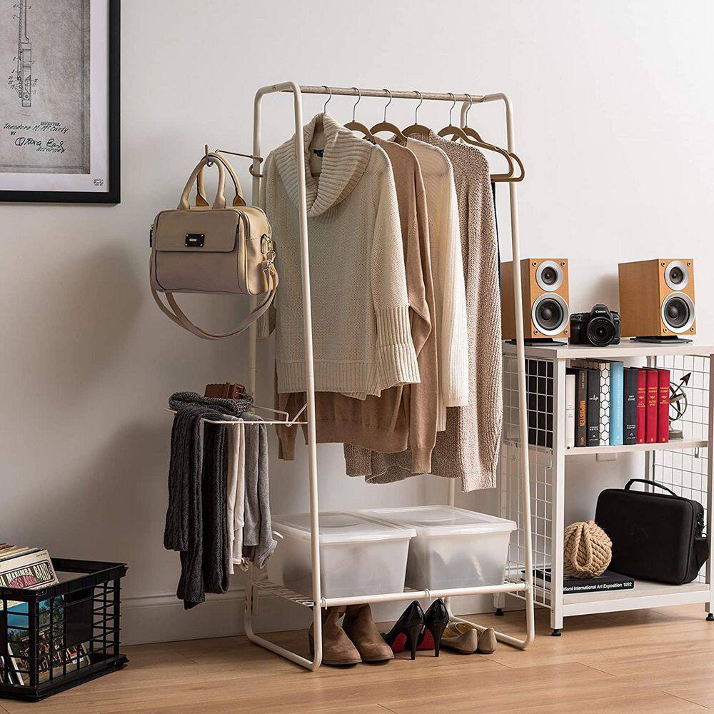 None White Metal Garment Clothes Rack 24 in. W x 59 in. H