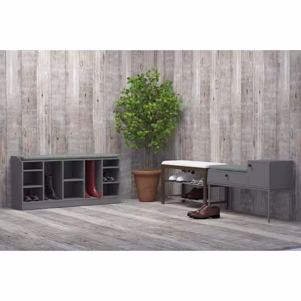Basicwise Wooden Shoe Cubicle Storage Entryway Bench with Soft Cushion for Seating Shoe Storage Cabinet