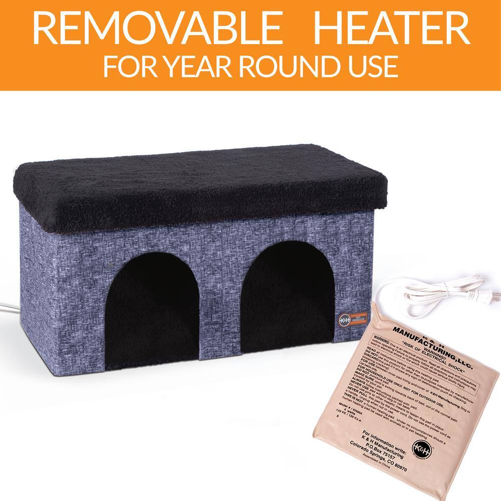 K and H Pet Products 12 in. x 24 in. x 12 in. Classy Navy Thermo-Kitty Duplex 4W