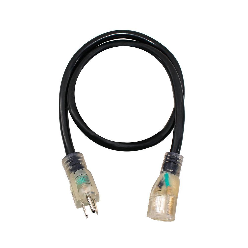 None 3 ft. 12/3 SJTW 15 Amp 125-Volt 1875-Watt Lighted End Indoor/Outdoor Black Heavy-Duty Extension Cord (2-Pack)