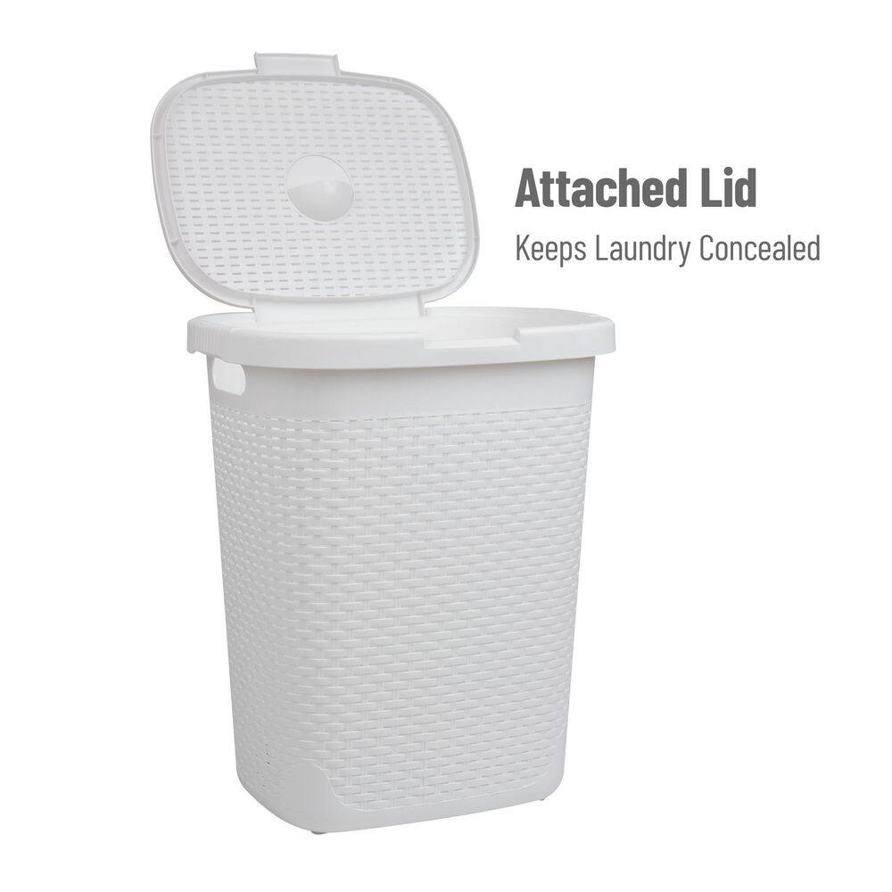 Mind Reader Basket Collection, Slim Laundry Hamper, 50 Liter (15kg/33lbs) Capacity, Attached Hinged Lid, Set of 2, White