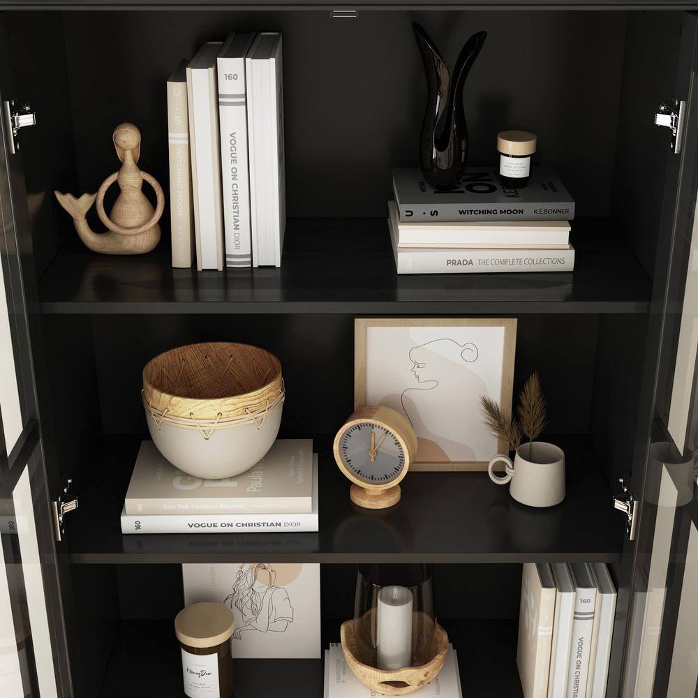 None 72.3 in. Black Wood 5-Shelf Standard Bookcase with Ball-Shape Legs