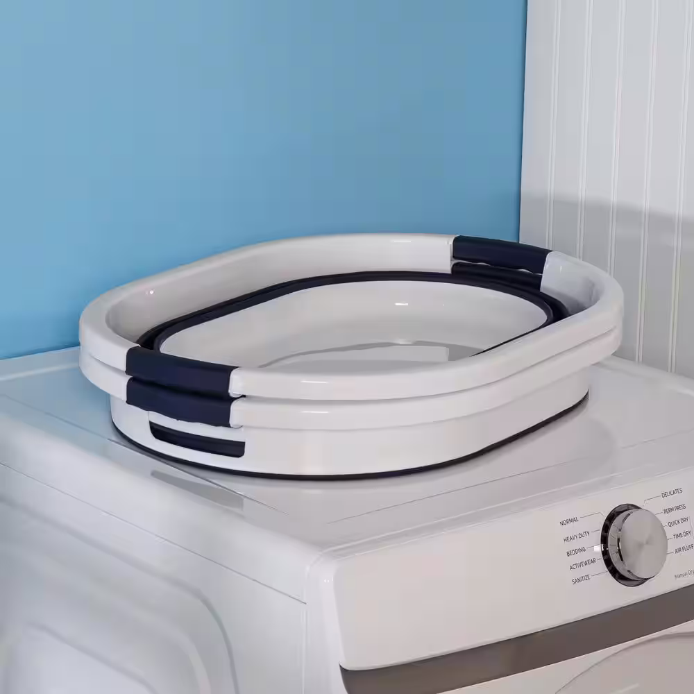 Honey-Can-Do Navy Blue/White Collapsible Rubber Laundry Baskets (Set of 2)