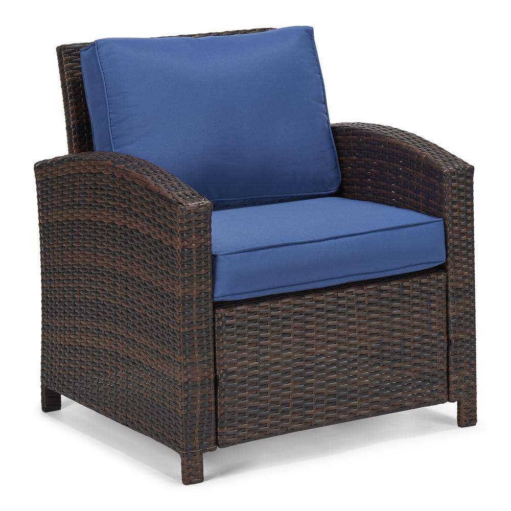 None 6-Piece Wicker Patio Conversation Set with Blue Cushions and Ottomans