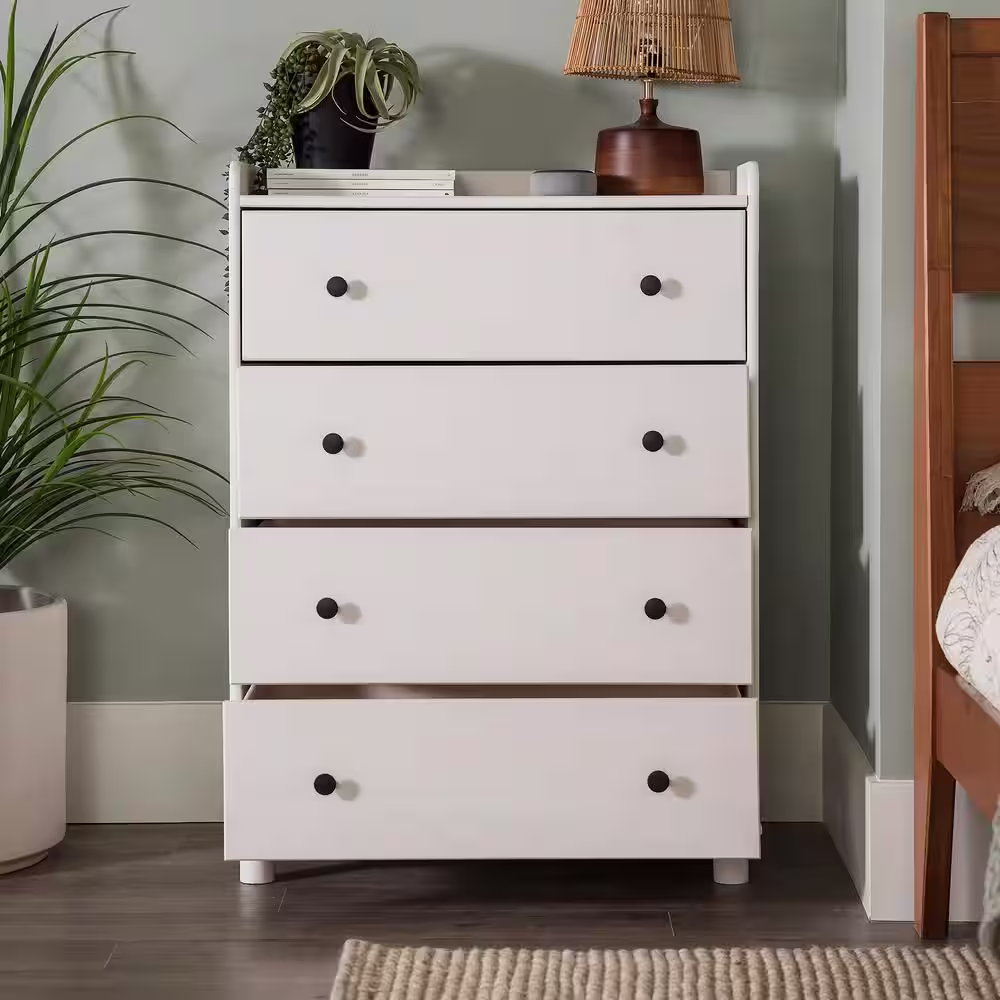 Welwick Designs 16 in W. 4-Drawer White Solid Wood Chest Dresser