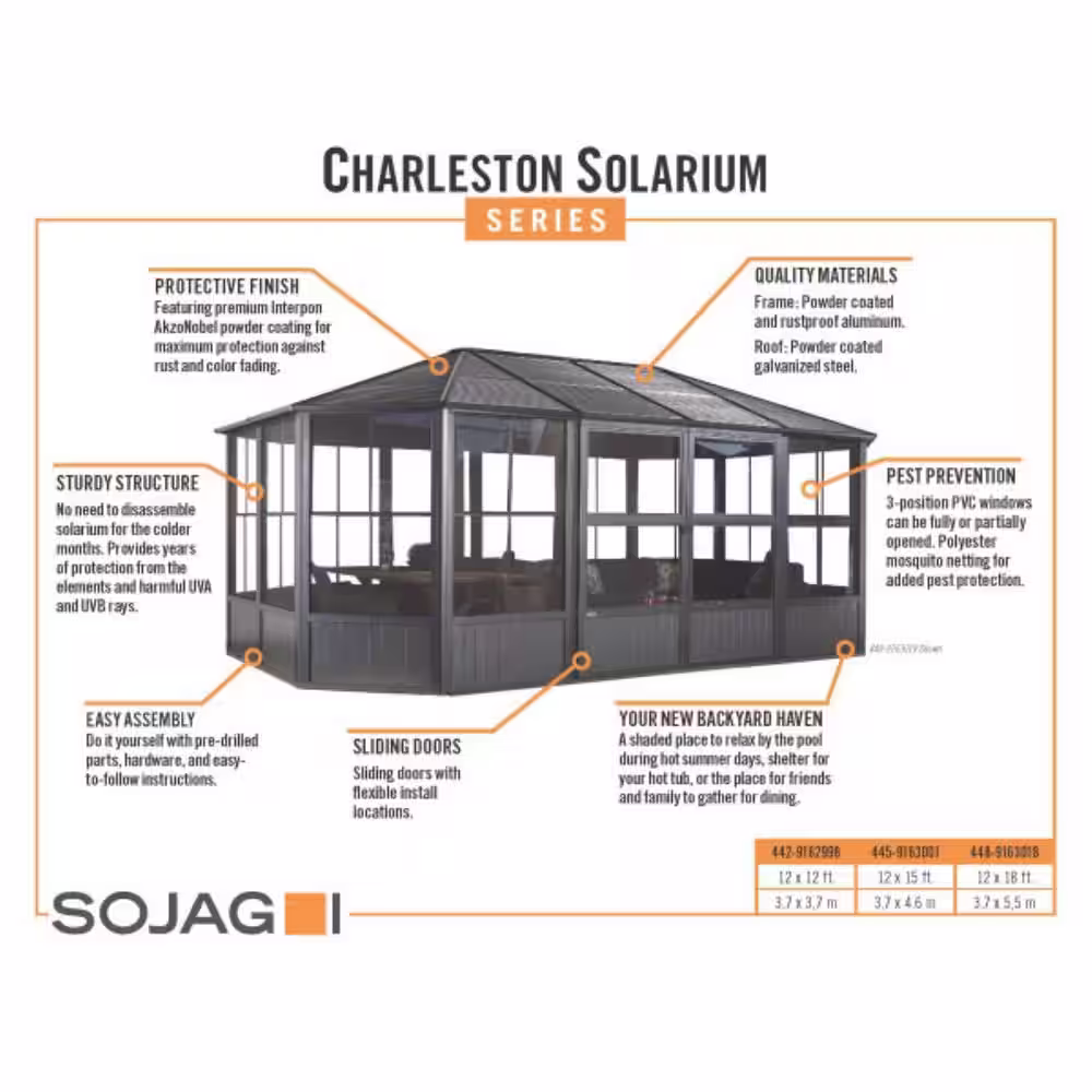 Sojag Charleston 12 ft. x 15 ft. Dark Grey Solarium