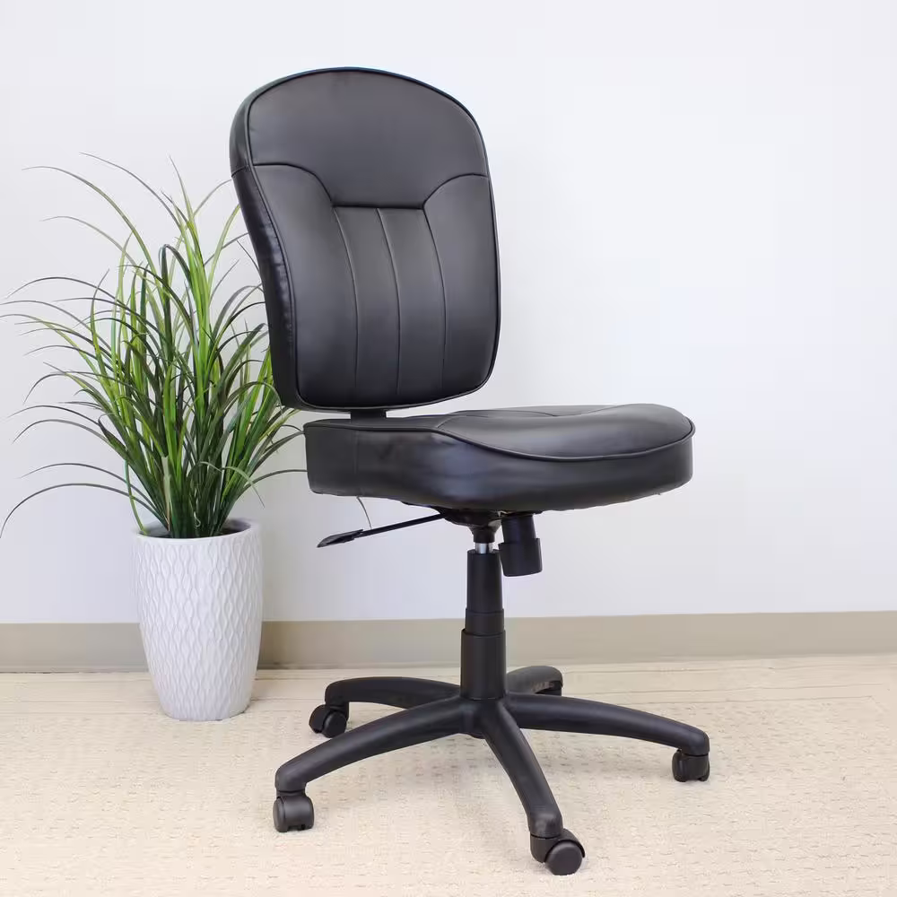 BOSS Office Products Black Leather Armless Task Chair with Swivel Seat