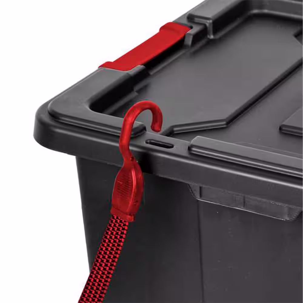 Sterilite 27-Gallon Durable Rugged Industrial Tote w/Red Latches in Black (4 Pack)