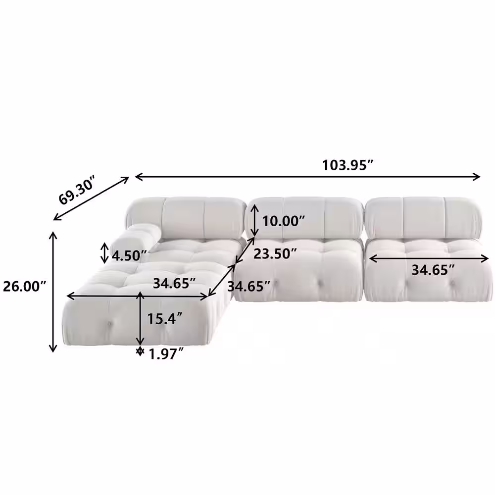 Magic Home 103.95 in. Convertible Modular Velvet Rectangular Sectional Sofa with Ottomans in Beige