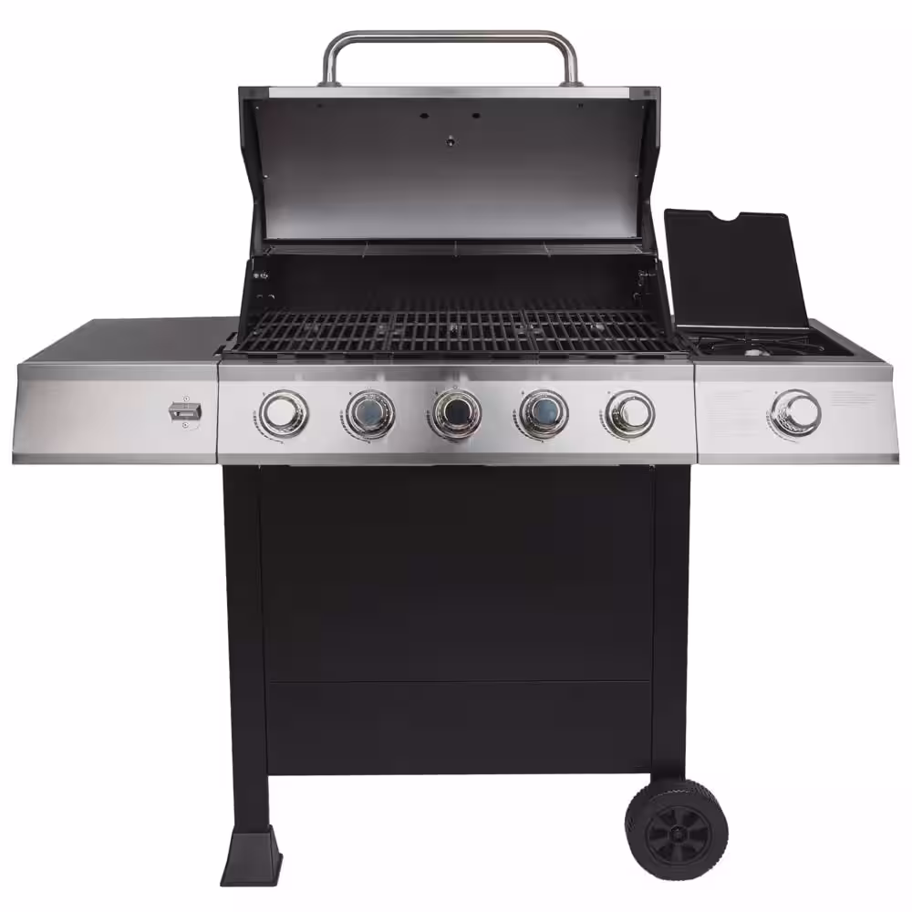 Dyna-Glo 5-Burner Open Cart Propane Gas Grill in Stainless Steel with Side Burner