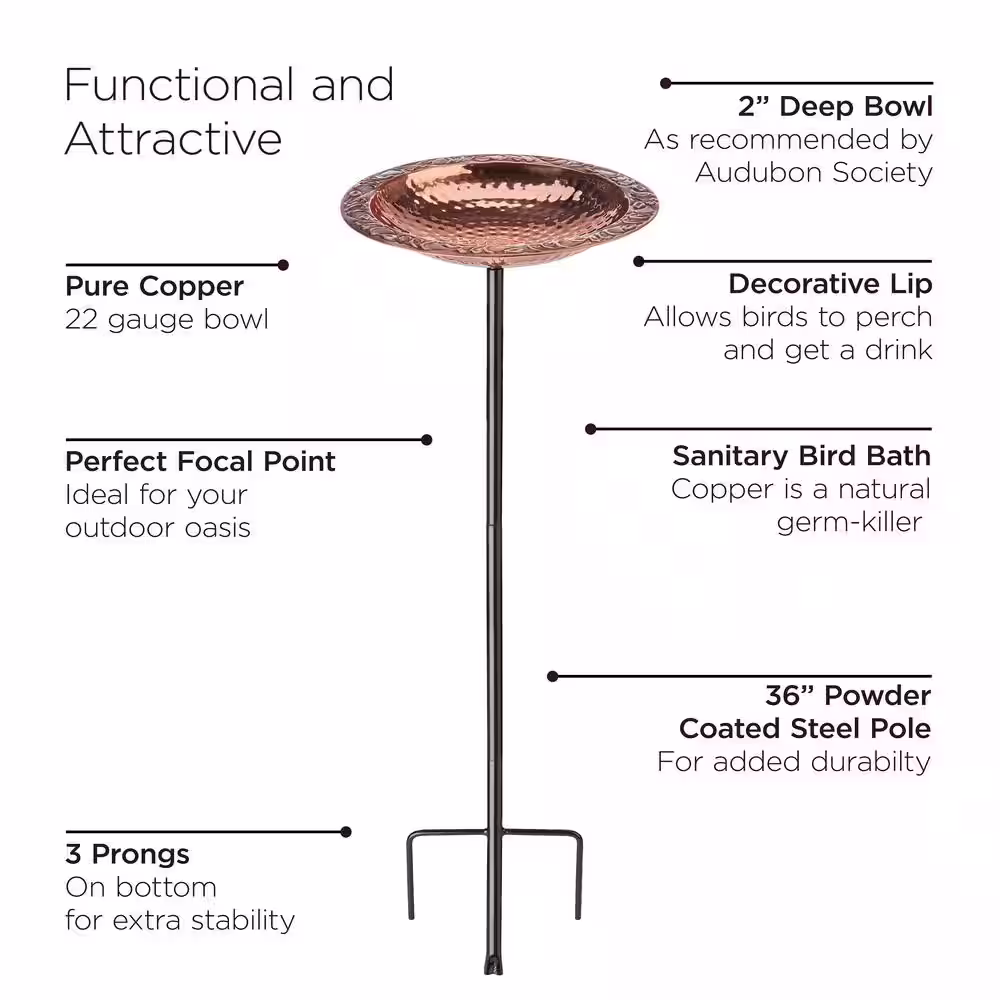 Good Directions Pure Copper Bird Bath on Garden Pole