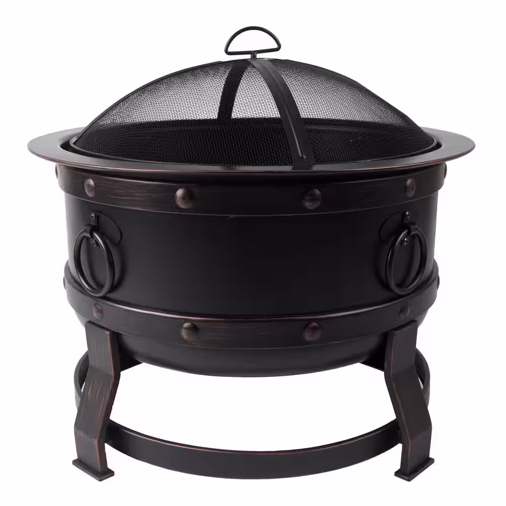 Pleasant Hearth Killian 28 in. Round Steel Fire Pit in Rubbed Bronze with Cooking Grid