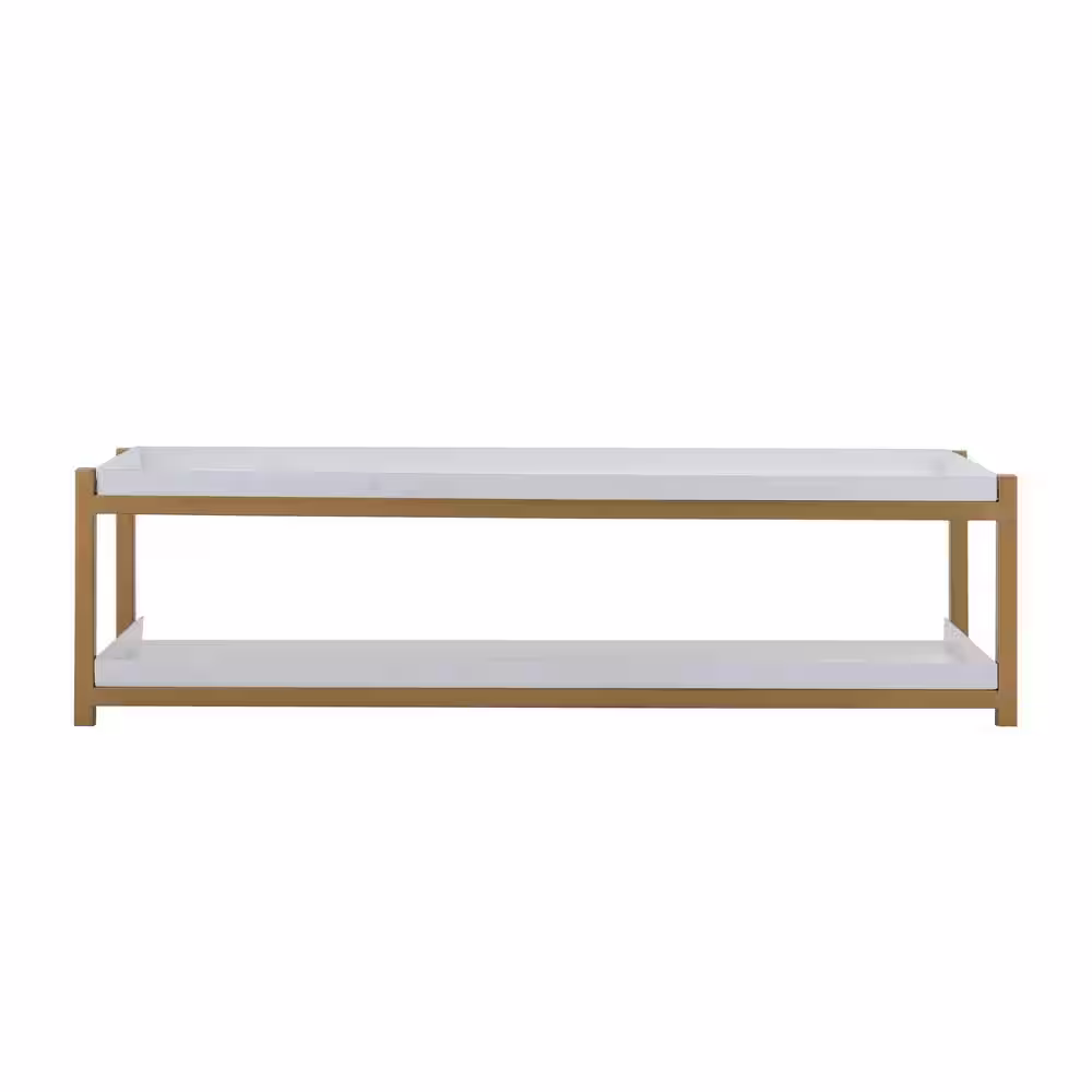 happimess Industrial Compact 10.75 in. H 6-Pair 2-Tier Iron Shoe Rack in White/Gold